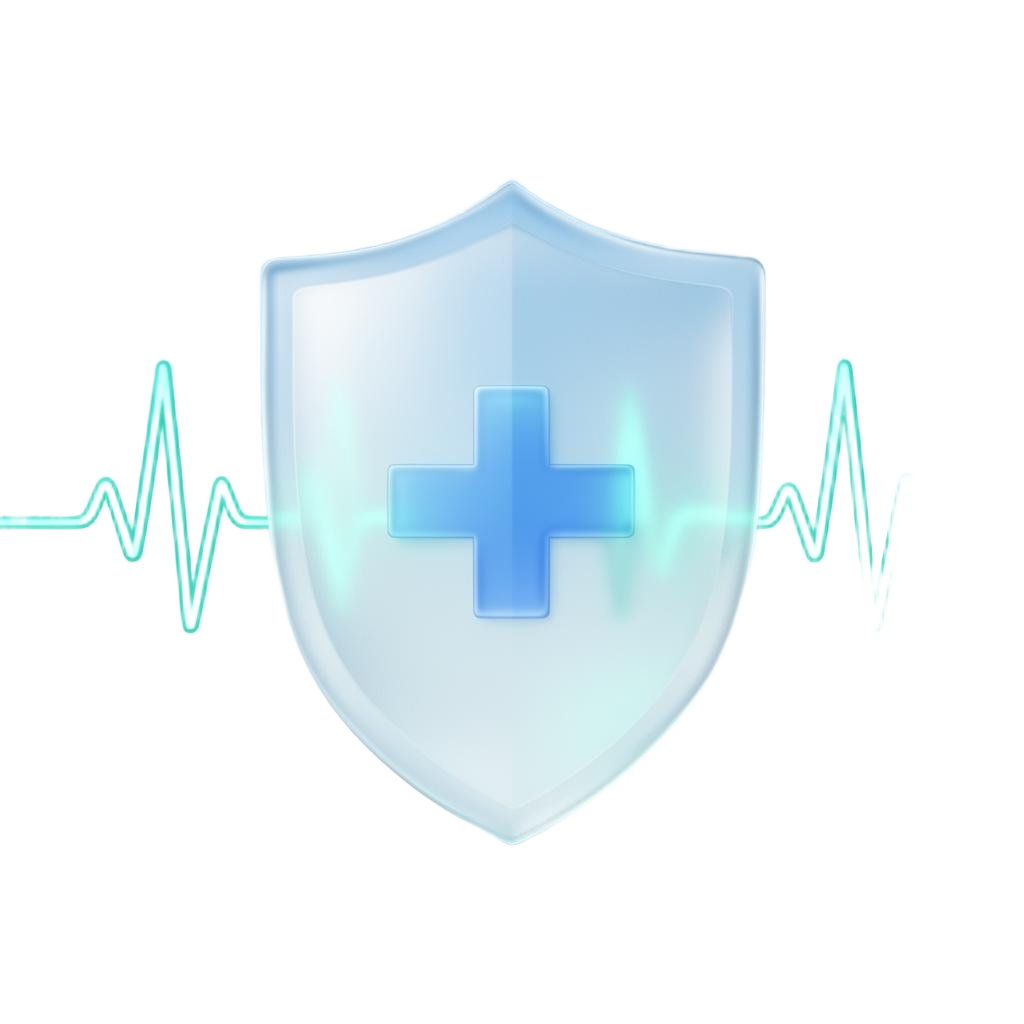 Glass-shield med medisinsk kors og EKG-bølge